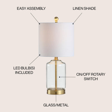 Duncan 20.5" Glass/Metal LED Table Lamp - JONATHAN Y